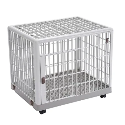 Image of Lanco Premium Dog and Cat Pet Cage. Plastic: resistant washable without corrosion. With Door, Top Cover Wheels for easy movement. Measurements: 38x26x29 inches (L*W*H). White color