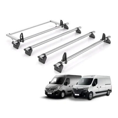 Image of Rhino Roof Rack for Renault Master 2010+ [Renault Models] 4 Bars &amp; Rear Ladder Roller + Loadstops KR25/QA4FL/KLS2