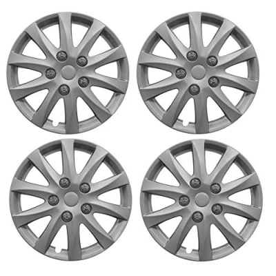 Image of UKB4C 4 x 16 Alloy Look Silver Stripe Multi Spoke Wheel Trims Hub Caps Covers Protectors