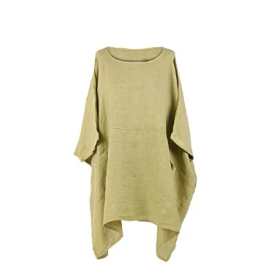 Image of LushStyleUK New Ladies Italian Plus Size Plain Linen Tunic Top Women Lagenlook (Lime Green)