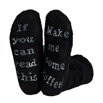Image of Polar &#039;If You Can Read This&#039; Socks &#039;Bring Me Some Coffee&#039; Gift Packaging Present For Husband Mens Fuzzy Funny Quote Cotton Indoor Thick Warm Thermal Him Cosy Fluffy Novelty