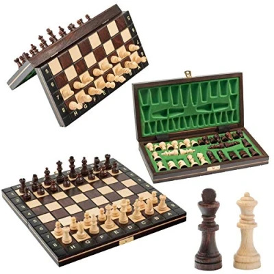 Image of Master of Chess Magnetic Wooden Set with Pieces 26 cm / 10 in Handcrafted Small Portable Board Game for Adults and Kids