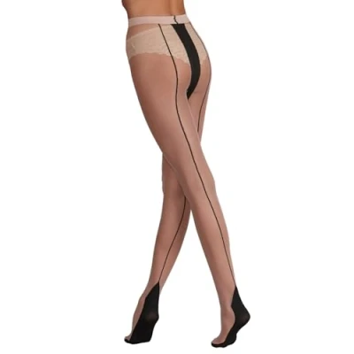 Image of Silky Scarlet Seamed Tights with Back Seam (Medium) (Nude/Black Seam)