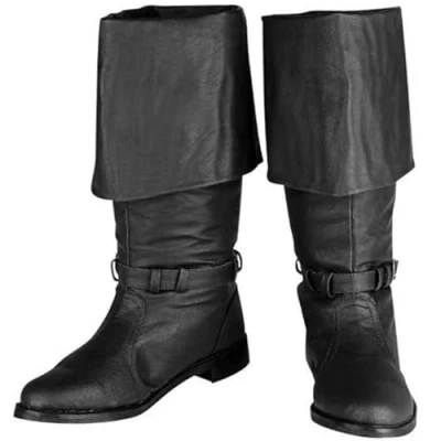 Image of Men&#039;s Medieval Knight Boots Vintage Pirate High PU Leather Cowboy Boots,Halloween Cosplay Costume Accessories,Black,43