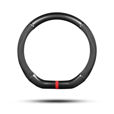 Image of Ergocar Car Steering Wheel Cover Non slip Protector Sport D shape Carbon Fiber &amp; PU Leather Universal For Diameter 38cm(15&quot;) (Black G)