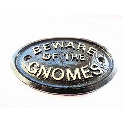 Image of Artisan BEWARE OF THE GNOMES HOUSE/GARDEN WALL PLAQUE (Black)