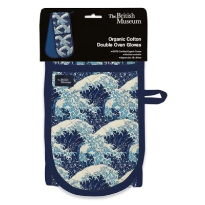 Image of Museums &amp; Galleries Double Oven Gloves Organic Cotton Artistic Japanese Design The Great Wave by Hokusai Stylish Kitchenware