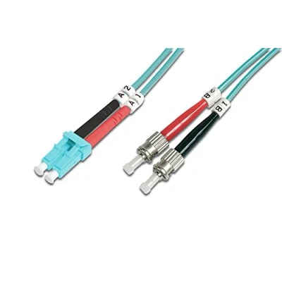 Image of DIGITUS DK 2531 01/3 Fibre Optic Cable OM3 1 m LC to ST Duplex 1/10/40/100 Gbit/s MM Multimode LAN Type: 50/125 µ Turquoise (Aqua)