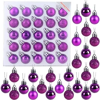 Image of Christmas Concepts® Pack of 25 25mm Mini Tree Baubles Shiny, Matte &amp; Glitter Decorated (Purple)