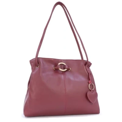 Image of Gigi Ladies Leather Shoulder Bag Medium Tote Handbag With Multiple Compartments Heart Keyring Charm OTHELLO 4323 Burgundy