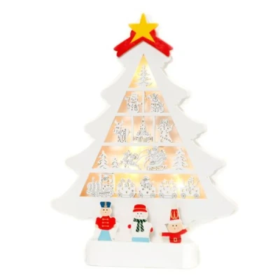 Image of WeRChristmas Pre Lit Wooden Christmas Tree Decoration with 5 Warm White LED Lights 28 cm, Multi Colour