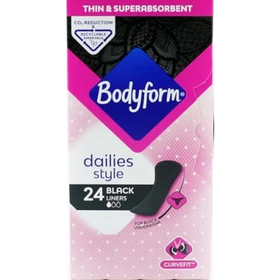 Image of Bodyform Dailies Style 28 Black Liners Multipack Bundle 2 Pack (56 Panty Liners)