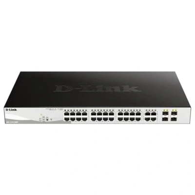 Image of D Link DGS 1210 28MP 28 Port Gigabit Smart Managed PoE Switch, 4 x GbE/SFP Combo Ports, Enhanced L2 Switching and Security Features, L2+ Static Routing, 370 W Budget, Black
