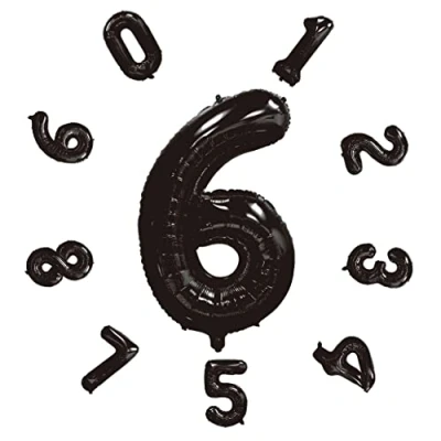 Image of 40&quot; Number Balloons,Helium 6 Balloons Birthday,Self Inflating Balloons,Foil Balloon for Birthday Party,New Year Decoration,Anniversary Decoration,Company Celebration (Black #6)
