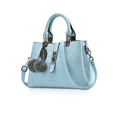 Image of NICOLE &amp; DORIS 2024 New Handbags for Women Fashion Ladies Shoulder Bags Designer Top Handle Bag with Pompom Azure