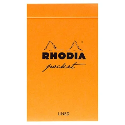 Image of RHODIA 8650C Pocket Stapled Notepad Black or Orange 7.5 x 12 cm Lined 40 Detachable Sheets Clairefontaine Paper 80 g/m Soft and resistant coated card cover Classic