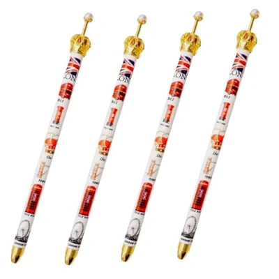 Image of Souvenirs London Crown Pen Set of 4 Union Jack Pens UK UJ England British Flag Landmarks Icons