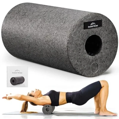 Image of EVEREST FITNESS Foam Roller 30 cm (11.9 inches) Medium Hardness Massage for Muscles Yoga Pilates Back Muscle Rollers with Carrying Bag in Carbon Grey