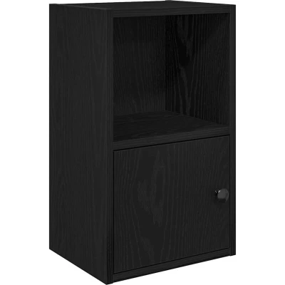 Image of vidaXL Black Oak Bookcase Engineered Wood Storage Cabinet 31x24x52 cm Modern Freestanding Bookshelf for Living Room/Office