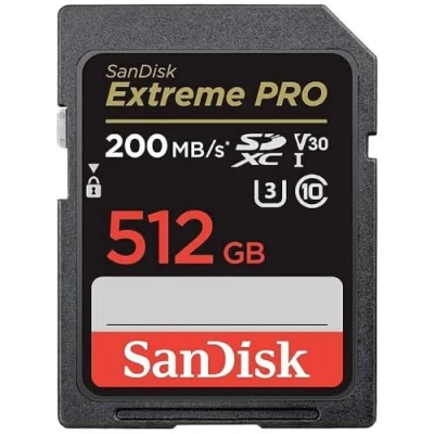 Image of SanDisk 512GB Extreme PRO SDXC Card, SD V30 Memory 4K UHD, up to 200 MB/s, QuickFlow Technology, RescuePro Deluxe Data Recovery Software, UHS I, Class 10, U3,