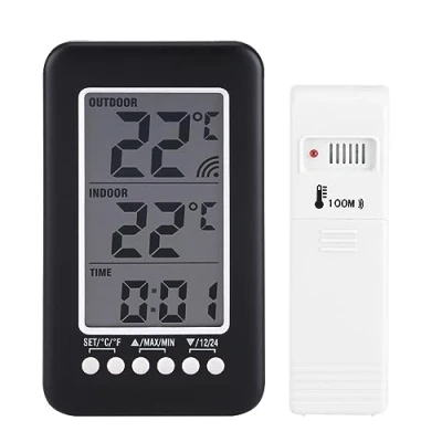 Image of LCD Digital Temperaure Meter Thermometer Indoor Outdoor with Clock Temperature Monitor Wireless