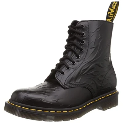 Image of Dr. Martens Men&#039;s 1460 Flames Emboss Boots, Black Polish Smoth, 6 UK