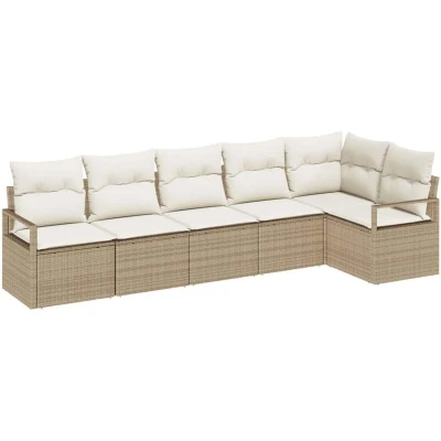 Image of 6 Piece Garden Sofa Set with Cushions Beige Poly Rattan Vidaxl