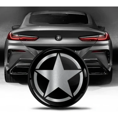 Image of Biomar Labs Rear Trunk Tuning Badge 74mm Compatible with BMW Emblem Bonnet Boot 51148219237 Black Silver EZ 32