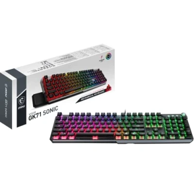 Image of MSI VIGOR GK71 Sonic Mechnical Gaming Keyboard (UK Layout) Light &amp; Fast Red Switches, Multi Layer RGB LED Backlit, Multimedia functions, Wrist Rest, Center Full Sized