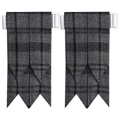 Image of HW Plain Green, Royal Stewart, Pride of Scotland and many more with Buckle Adjusters Scottish Kilt Sock Flashes various Tartans (Hamilton Grey)