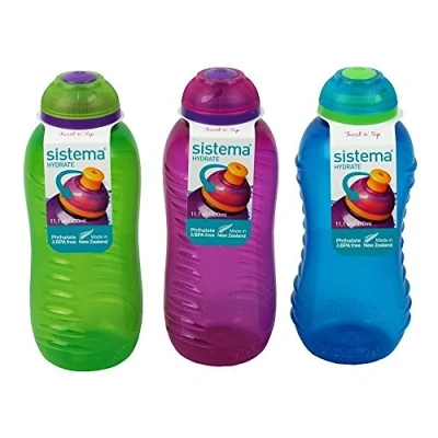 Image of 3 Sistema 330ml Drink Bottles, Aqua Blue, Lime Green, Pink