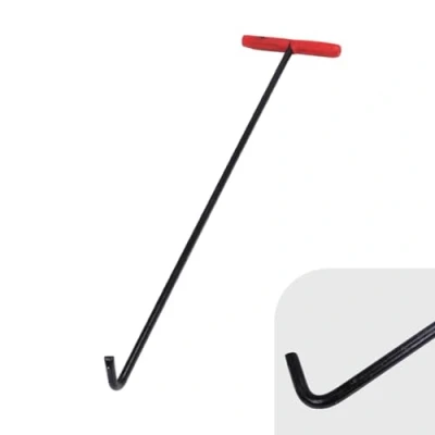 Image of Black Metal Manhole Hook Puller with Rubber Handle Pad, Versatile Warehouse Rolling Door Lifting Hook, Portable Sewer Lid Septic Tank Lifter Tool (Size : 83 cm (32 5/8&quot;))