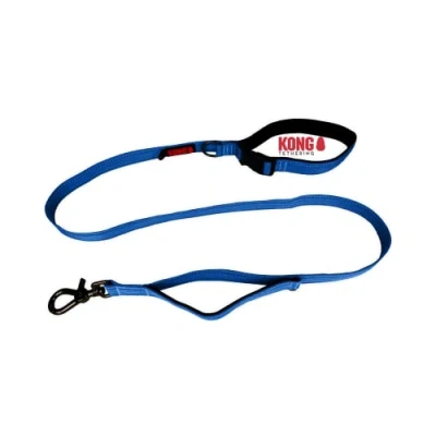 Image of KONG Nylon Dog Lead I Blue Traffic Safe with Double Hand Loop Reflective Elements Adjustable Short Length: 1.5 m