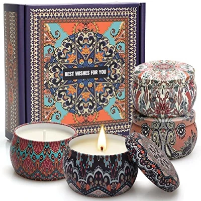 Image of Scented Candles Gifts for Women, 4.4 oz/125g Large Aromatherapy Candles, Love Gift Set, Portable Travel Tin Candle, 4 Pack, Natural Soy Wax, on Anniversary, Christmas, Birthday