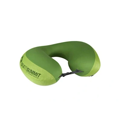 Image of Sea to Summit Aeros Premium Traveller Neck Pillow Lightweight Adjustable Closure For Support Very Soft Brushed 50D Polyester Fabric Zippered Pouch Airplane Travel Lime Green 93g