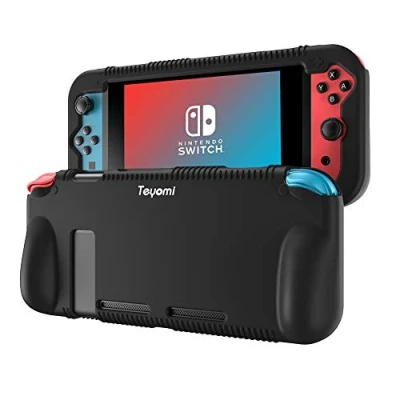 Image of Teyomi Protective Silicone Case for Nintendo Switch, Grip Cover with 2 Storage Slots Game Cards, Shock Absorption &amp; Anti Scratch (Black)