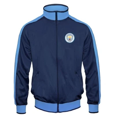 Image of MANCHESTER CITY FC Official Gift Boys Retro Track Top Jacket Navy 8 9 Years