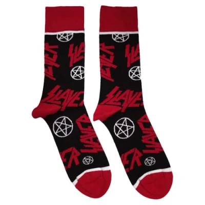 Image of Rock Off officially licensed products Slayer Band Logo and Pentegram Ankle Socks UK Size 7 11, black, M