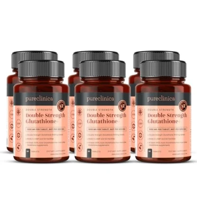 Image of Double Strength Glutathione 1000mg x 360 Tablets (6 Bottles of 60). W/ 500mg Glutathione, 300mg ALA, and 200mg Vitamin C per Tablet