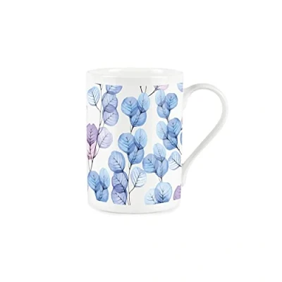 Image of Blue Floral China Mug Eucalyptus Watercolour Glass Flowers Bone White Coffee/Tea Present Gift