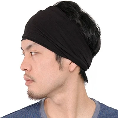 Image of CHARM Mens Elastic Japanese Headband Long Hair Bandana Womens Head Wrap Dreads Black