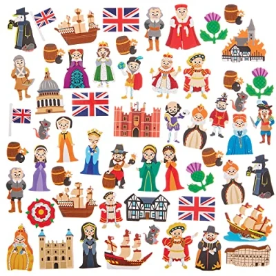 Image of Baker Ross FX645 Tudor and Stuart Foam Stickers Pack of 200, for Kids Arts Crafts