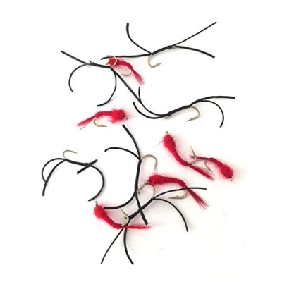 Image of BestCity Tackle Fly Fishing Flexifloss Bloodworm Tailed 12 PACK Trout Chub SIZE 10 14 #170