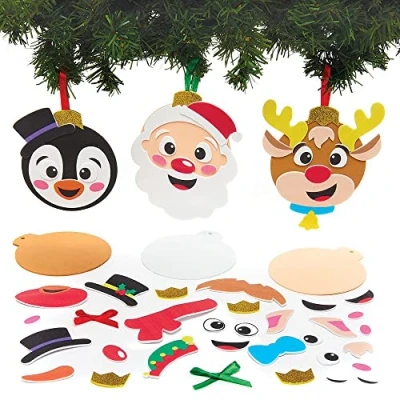 Image of Baker Ross FX383 Christmas Character Bauble Decoration Kits Pack of 8, Kids Decorations Craft Kit, Foam Arts and Crafts