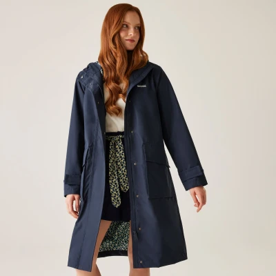 Image of Regatta Orla Kiely Waterproof Mac II Navy Jasmine Flower Blue Lining, Size: 8