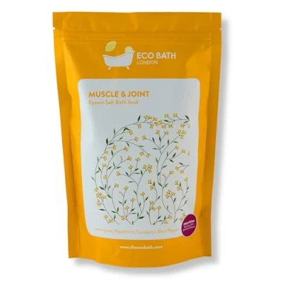 Image of Eco Bath London Muscle &amp; Joint Epsom Salt Soak Pouch 1kg, Magnesium Salts Infused with Lemongrass, Peppermint, Eucalyptus, and Black Pepper Essential Oils,Bath for Recovery