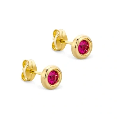 Image of OROVI 9ct Yellow Gold Stud Earrings for Women with Ruby Gems: Hypoallergenic Earrings, Solid in Bezel Setting Post and Butterfly Closure Shipped an Elegant Present Box