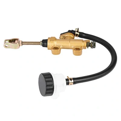 Image of Rear Brake Master Cylinder, Universal Aluminium Gold + Black Foot Cylinder Pump with Reservoir for Motorcycle Dirt Bike ATV