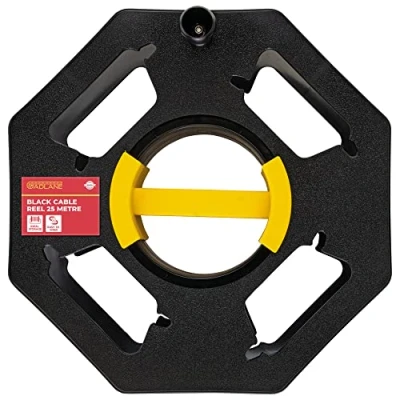 Image of GADLANE Heavy Duty Black Cable Tidy Reel 25 Metre Revolution Extension Camping Electric Hook Up Winder, Home General Holder Organiser Cord Storage Wheel for Caravan Leads Cables