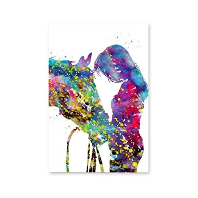 Image of UNGGOY Girl with Horse Canvas Art Poster and Wall Picture Print Modern Family bedroom Decor Posters 20x30inch(50x75cm)